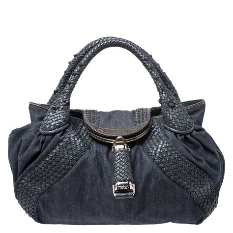 Spy handbag Fendi Blue in Denim 